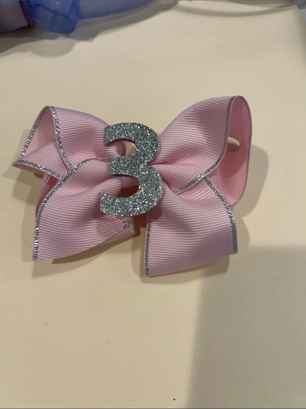 NWOT Pink Sparkle Number 3 Hair Bow for Kids